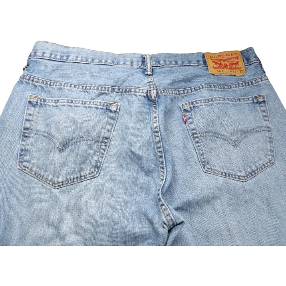 Levis 569 Loose Straight Jeans Men 36x32 Light Wash Denim Skater Baggy Blue Work